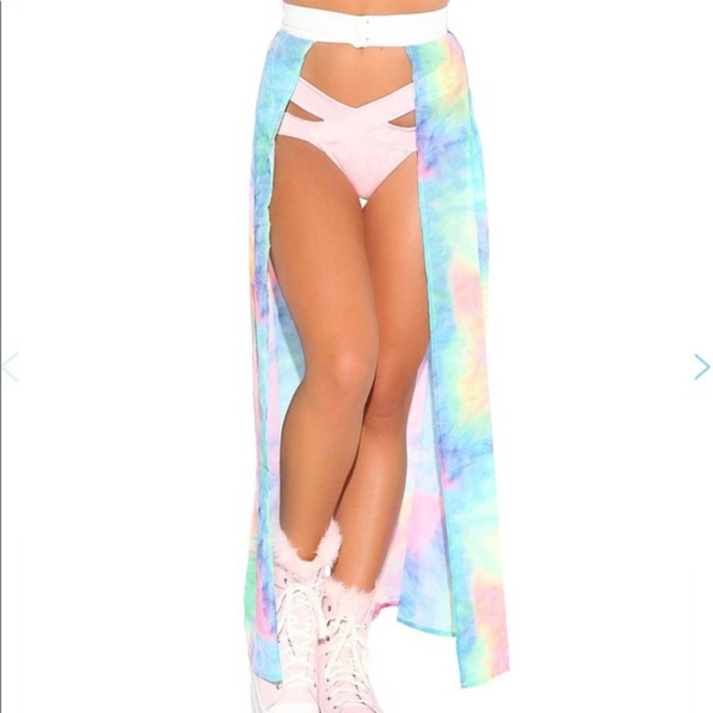 Iheartraves rainbow tye dye open front maxi skirt